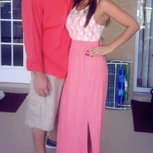 Beautiful coral and lace long dress💋.💗