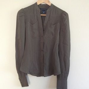 French Connection Olive Green Chevron Blouse Sz 0