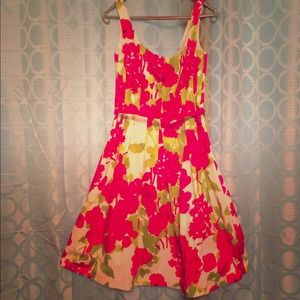 Belted Pink and green Lined summer dress size 12