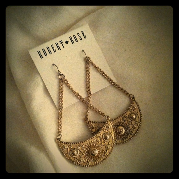 Robert Rose Moon Crescent Dangle Earrings