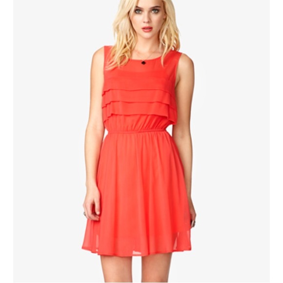 Coral pleated georgette dress