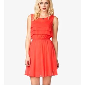 Coral pleated georgette dress