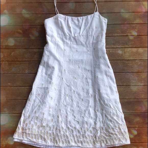 Ann Taylor Dresses & Skirts - Reserved- SALE- White & Gold summer dress