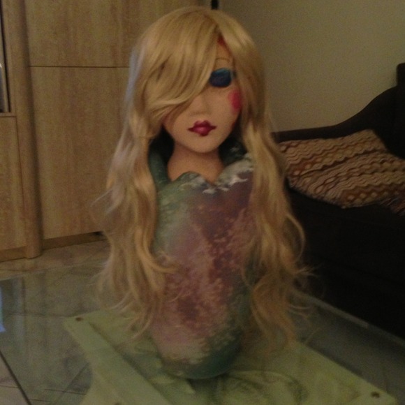 Blonde very long wig/ wavy/ long bangs