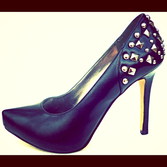 Marc Fisher Black Leather Studded Platform Pumps
