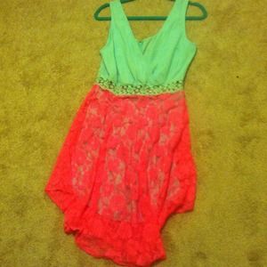 Turquoise & pink lace dress