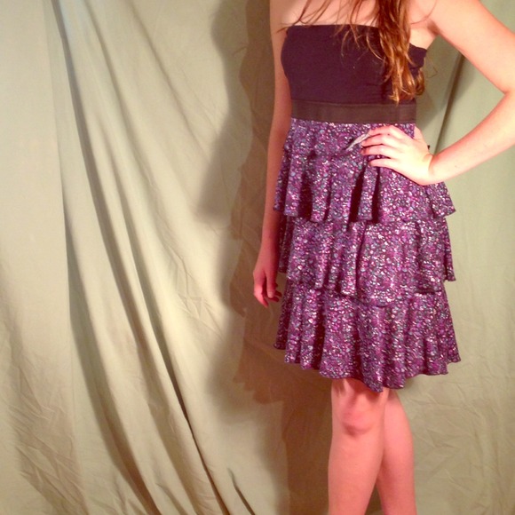 Strapless purple & navy dress from Express