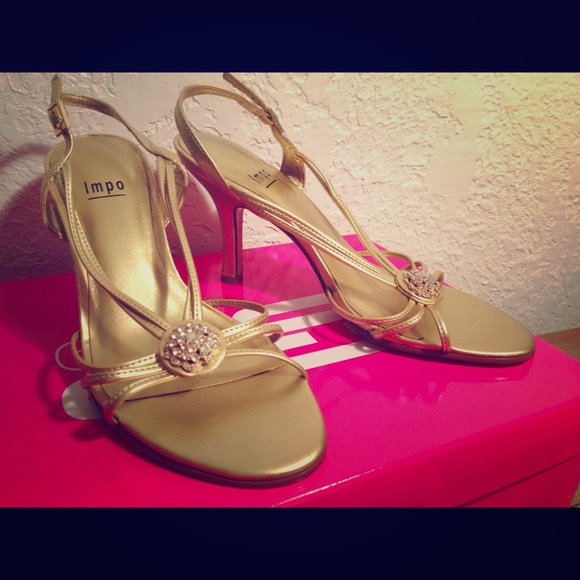 Gold strappy heels with faux Swarovski crystals!