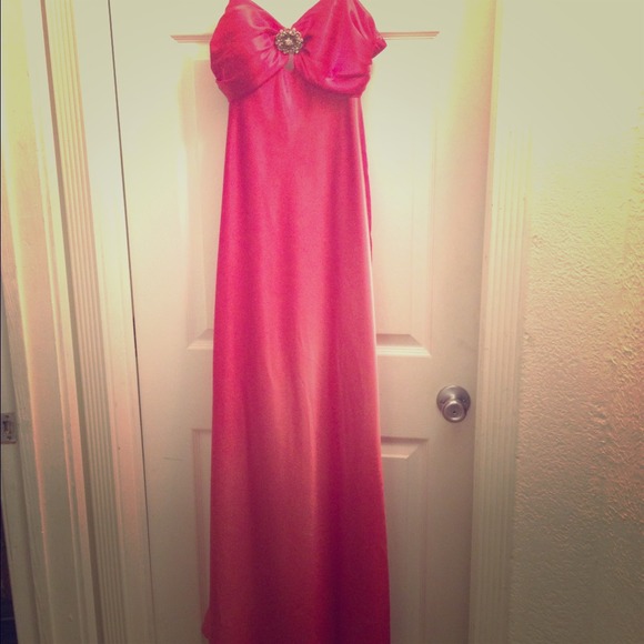 Red and peach long formal or prom dress