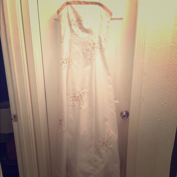 White and gold formal dress with floral design
