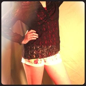 Stretchy black lace Henley