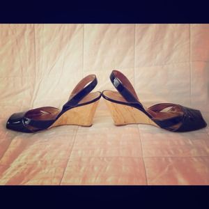 🎉Reduced! Prada Black Patent Leather,Wood Wedge