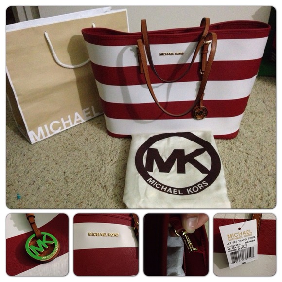 SOLD! MK Jet Set Travel Tote Red/White