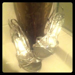 Silver rhinestone heels