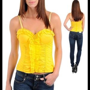 YELLOW SPAGHETTI STRAP RUFFLED TOP