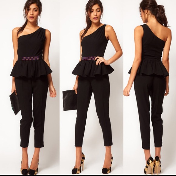 Gorgeous lightweight One shoulder Peplum jumpsuit