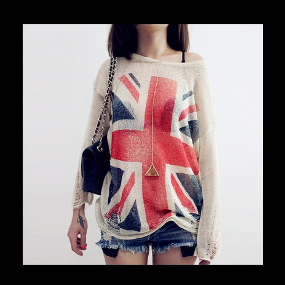 Sweaters - Loose Fitting British Flag Distressed Sweater❤
