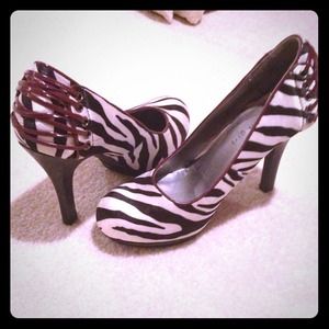 Madden Girl Zebra Print pumps with purple detail