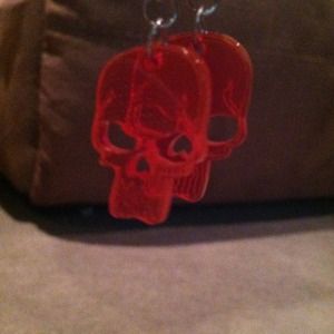 Red see through skull earrings!