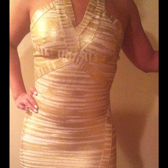 Bebe gold fitted dress reduced!!