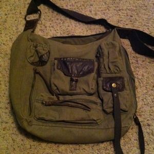Army green cross body book bag.