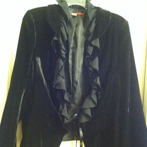 Black Velour Ruffle Blazer