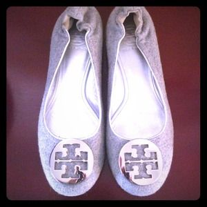 Tory Burch gray and silver reva flats