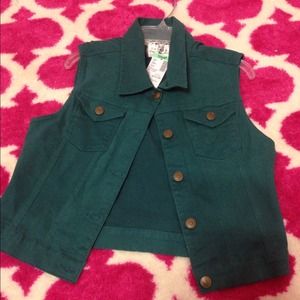 ⛔SOLD⛔ Papaya Green Cut Off Denim Jacket