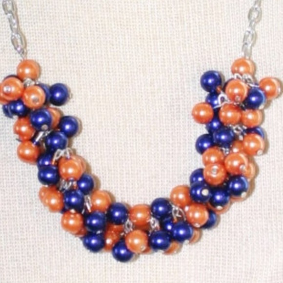 Handmade Orange // Blue Pearl Cluster Necklace - Picture 2 of 3
