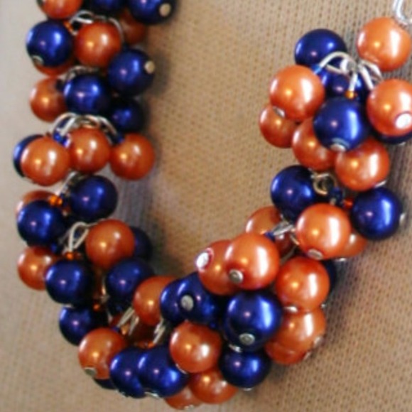 Handmade Orange // Blue Pearl Cluster Necklace - Picture 3 of 3