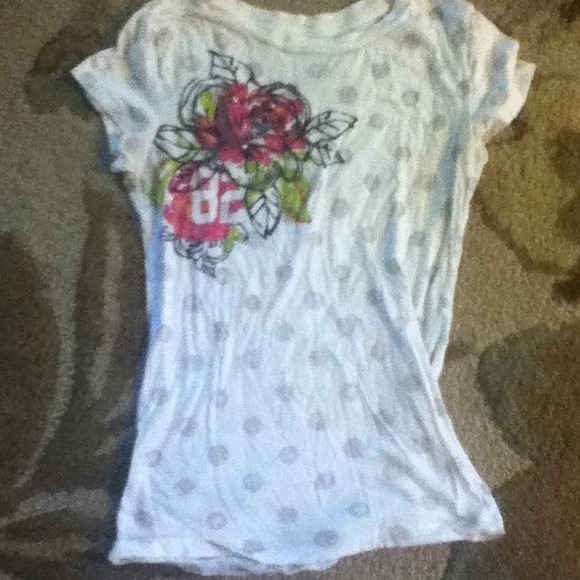 Grey Polka Dotted Tee with Flower - Picture 1 of 2