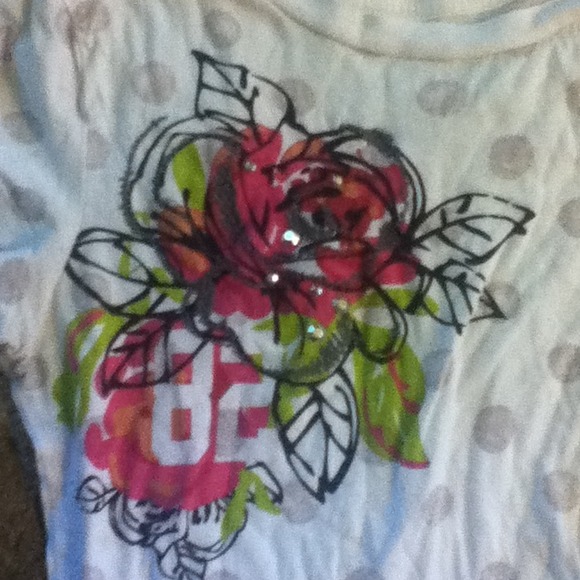 Grey Polka Dotted Tee with Flower - Picture 2 of 2