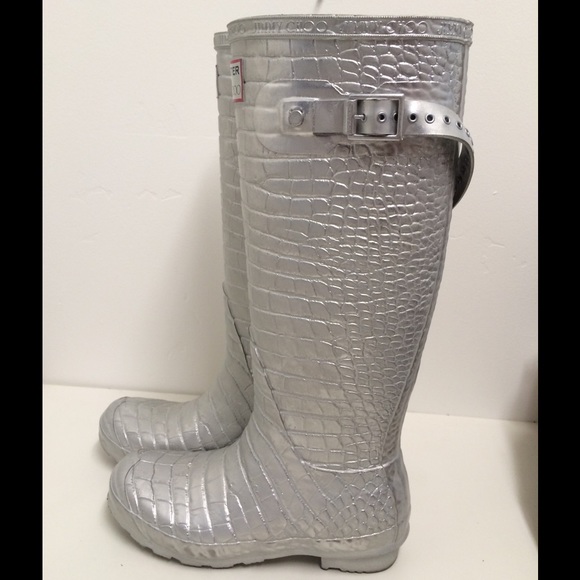 Hunter Jimmy Choo  silver grey croc rainboots - Picture 2 of 8