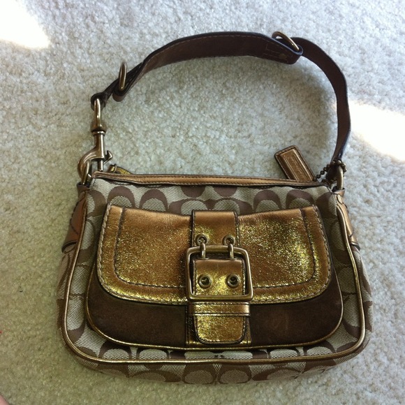 SALE Coach bronze and brown shoulder handbag