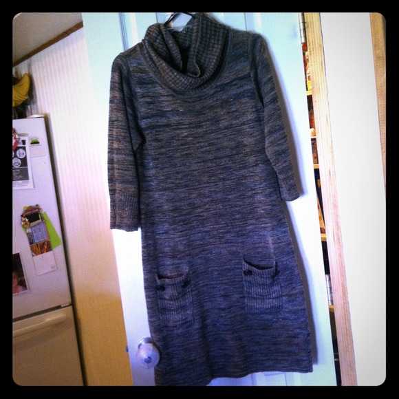 Multi Color Sweater Dress with Cowl Neck