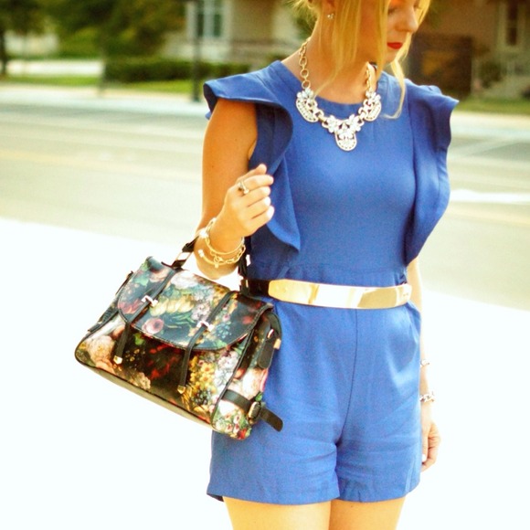 Cobalt blue shorts romper with belt