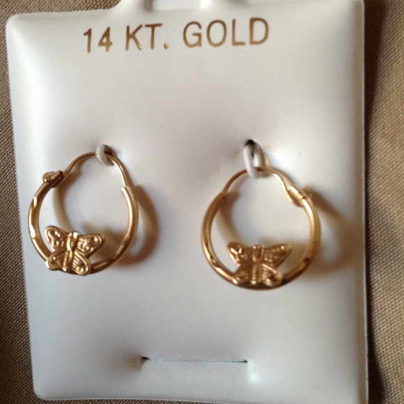 Jewelry - 14kt gold butterfly hoop earrings