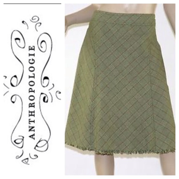 Anthropologie Dresses & Skirts - Green tartan plaid& fringe skirt