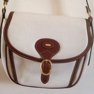 White leather cross body w/ brown leather trim