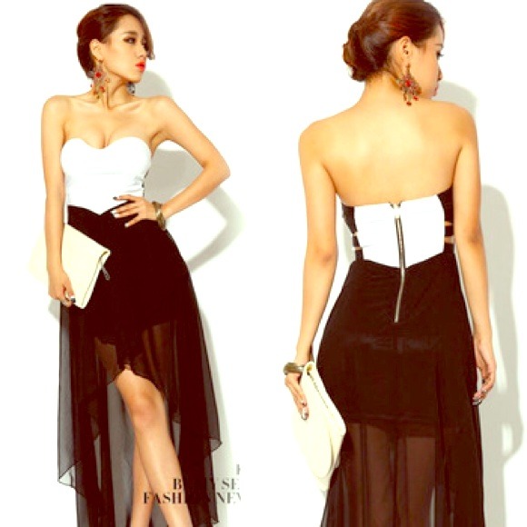 strapless , white & black high low dress. NWT - Picture 1 of 1