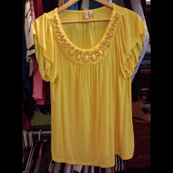 Madison  Tops - ☆☆SOLD☆☆Bright Yellow Beaded Top 💛
