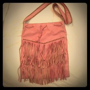 Boho Pink leather fringe purse