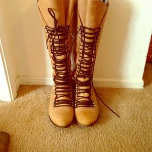 Reserved: Camel leather lace up boots