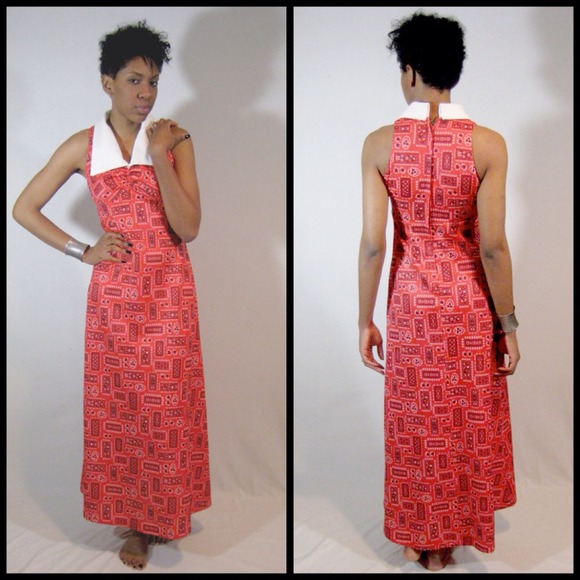 vintage 70s bandana print maxi dress