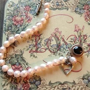 💕Hold💕🍁Faceted Pearl with Sterling Heart Drop