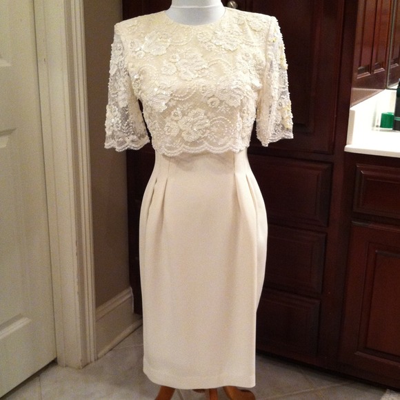Sequined/beaded Ivory Dress, Size 4