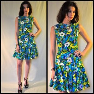 vintage floral dropwaist dress w piping