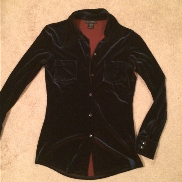 1990’s Vintage Blue/Red Velvet Express Blouse - Picture 3 of 3