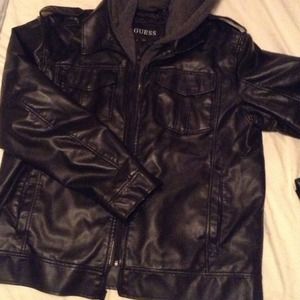 Mens! Guess black jacket grey hooded look layered.