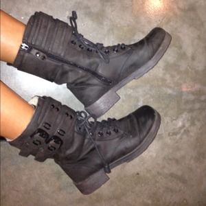 Soft leather Black combat boots (worn once)